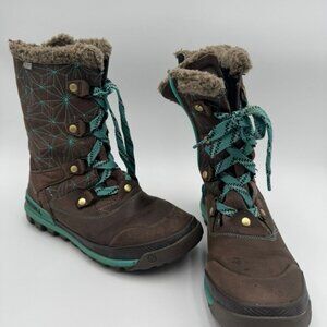 Merrell Boots Womens 7.5 Brown Teal Faux Fur Lined Side Zip Lace Up Winter